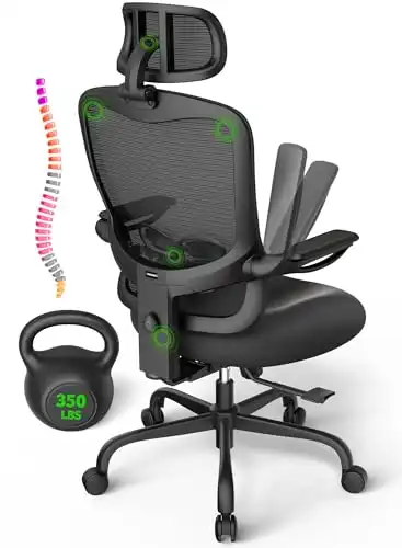 Ergonomic Office Chair Big and Tall - 350LBS Capacity, 6'5" Tall Max, Computer Desk Chairs Over 10 Hours Comfortable, with Adjustable Mesh High Back, Lumbar Support, 3D Headrest, Flip-up Arm...