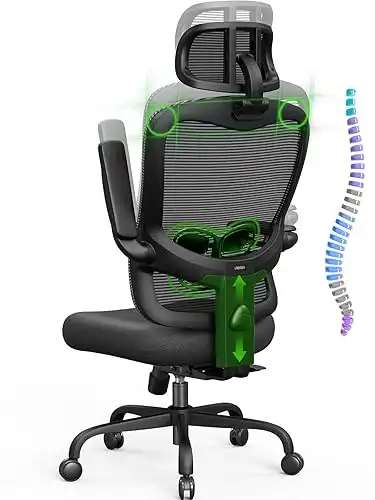 Ergonomic Office Chair Big and Tall - 350LBS Capacity, 6'5" Tall Max, Computer Desk Chairs Over 10 Hours Comfortable, with Adjustable Mesh High Back, Lumbar Support, 3D Headrest, Flip-up Arm...