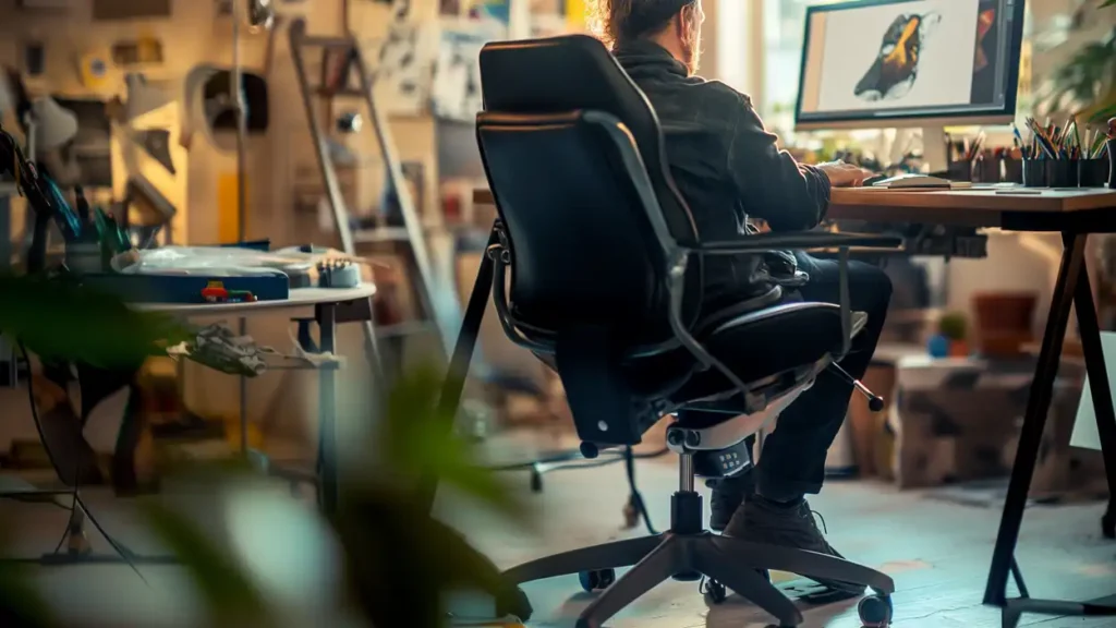 male animator sat in drafting chair