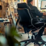 male animator sat in drafting chair