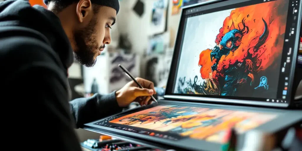 man using drawing tablet