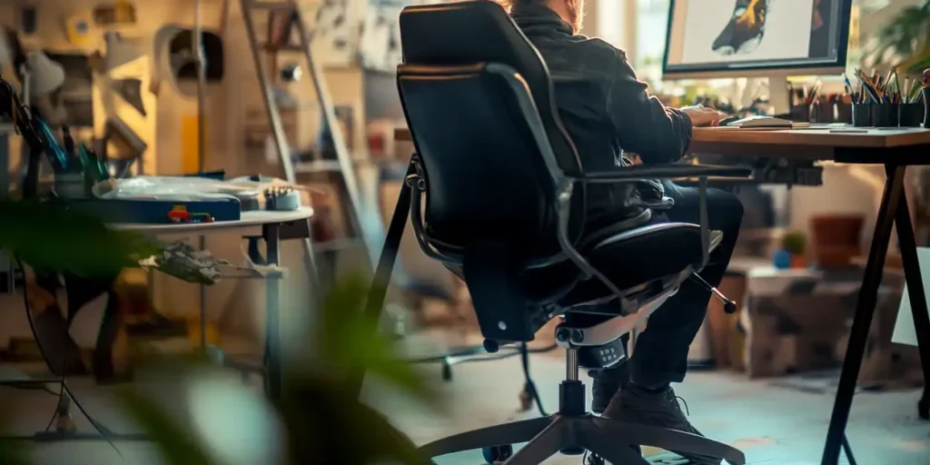 male animator sat in drafting chair